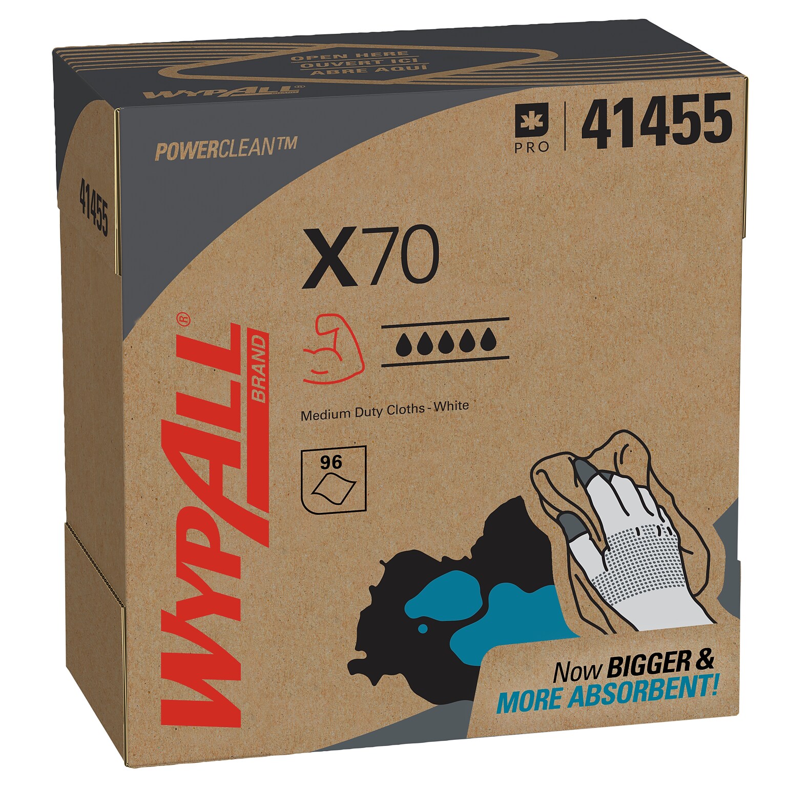 WypAll PowerClean X70 Fabric Cleaning Towels, 9.1 , White, 96 Sheets/Box, 10 Boxes/Carton (41455)