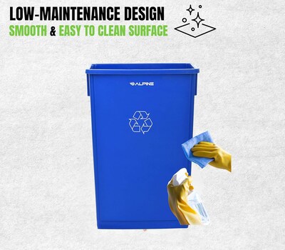 Alpine Industries Polypropylene Recycling Bin and Dolly, 23 Gallon, Blue (ALP477-R-BLU-PKD)
