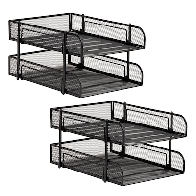 Mind Reader 2-Tier Stackable Paper Desk Tray, Metal Mesh, Black, 2/Set (2CSTACK2-BLK)