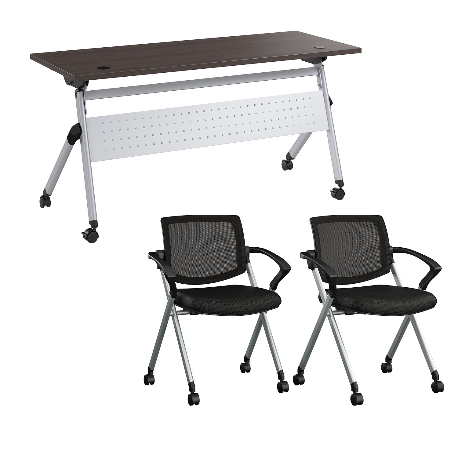 Bush Business Furniture Envision 60W Foldable Training Room Table with 2 Chairs, Storm Gray (NVS001SG)