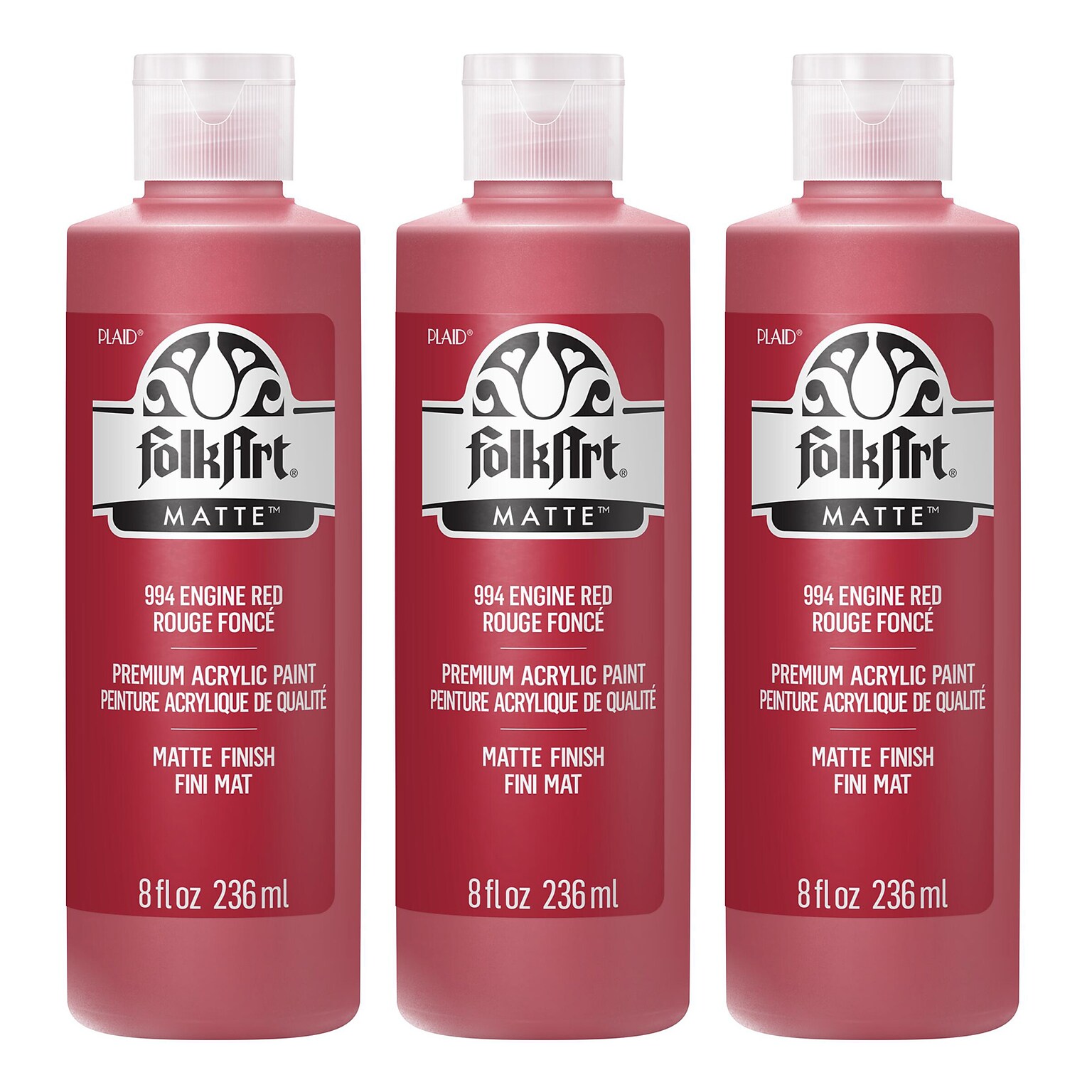 FolkArt Acrylic Paint Matte, 8oz., Engine Red, 3/Pack (FLK994-3)