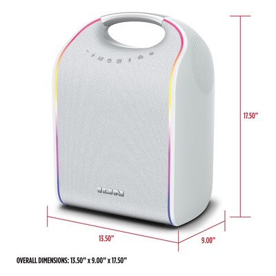 ION Stereo Glow Tone Wireless Bluetooth Portable Speaker with 8-In. Woofer & Lights, Water Resistant, White (GLOWTONEXUS)