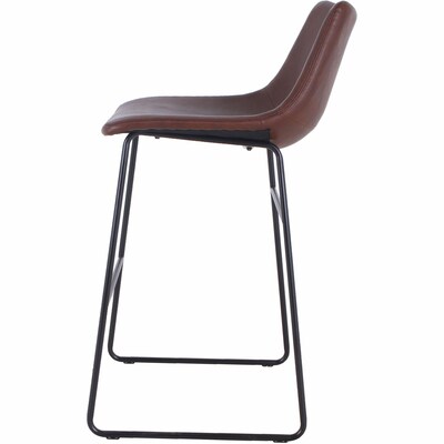 Lorell Mid-Century Modern Bonded Leather Mid Back Sled Guest Stool, Tan, 2/Carton (LLR42958)