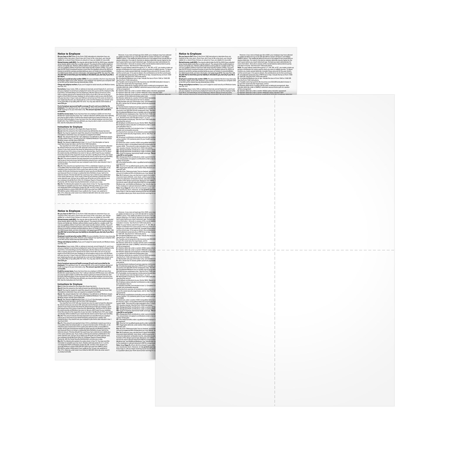 Adams 2024 W-2 4-up Employee Copy Blank Front with Copy B&C Backers,  Laser/Inkject Tax Forms, 100 sheets/pack (LW24UPB100)