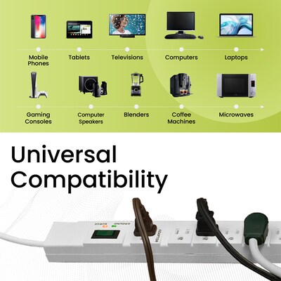 GoGreen Power 6' Metal Surge Protector, 7 Outlets, White (GG-17636)