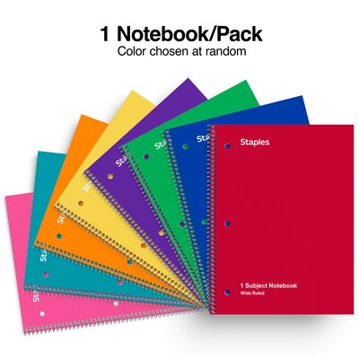 Staples 1-Subject Notebook, 8 x 10.5, Wide Ruled, 70 Sheets, Color chosen at random (ST54893C)