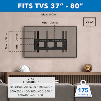 Mount-It! Tilt Wall TV Mount for 37" - 80" Screens, 175 lbs. Max. (MI-303B)
