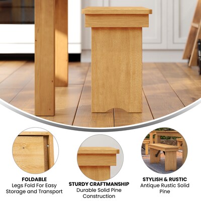 Flash Furniture HERCULES Solid Pine 2-Seat Folding Farm Bench, Light Natural (XAB40X12LN)