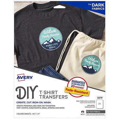 Avery Heat Transfer Paper for Dark Fabrics, 8.5x11