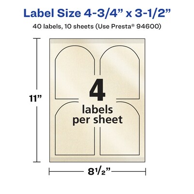 Avery Pearlized Ivory Decorative Edge Multipurpose Labels, 4.75" x 3.5", Ivory, 40/Pack (94600)