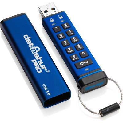 iStorage datAshur PRO 8GB USB 3.2 Gen 1 Type-A Encrypted Flash Drive, Blue (IS-FL-DA3-256-8)