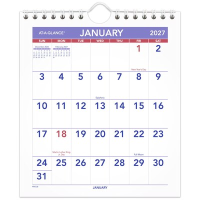 2027 AT-A-GLANCE 6.5 x 7.5 Monthly Wall Calendar, White/Purple (PM5-28-27)