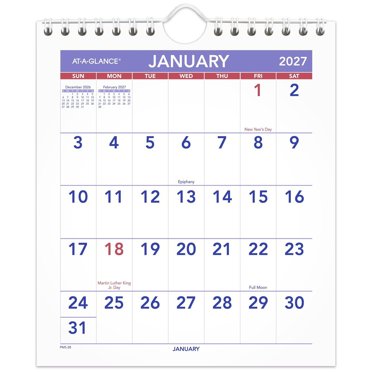 2027 AT-A-GLANCE 6.5 x 7.5 Monthly Wall Calendar, White/Purple (PM5-28-27)