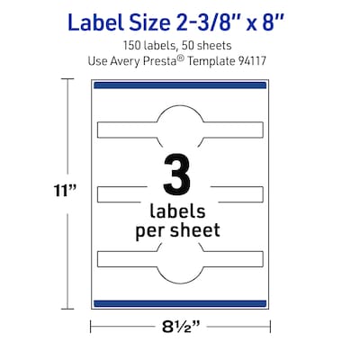 Avery Cigar Laser Multipurpose Labels, 2-3/8" x 8", White, 150/Box (19479399162)