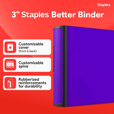 Staples 3 3-Ring Better Binder, D-Ring, Purple (20246)