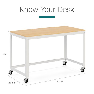 Space Solutions Ready-to-assemble 48" Wide Mobile Metal Desk with Laminate Top, White/Maple (24973)