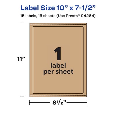 Avery Laser/Inkjet Rectangle Multipurpose Labels, 10" x 7.5", Kraft Brown, 15 Labels/Pack ( 94264)