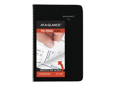 2024 AT-A-GLANCE DayMinder 5.5" x 8.19" Weekly Appointment Book, Black (G210-00-24)