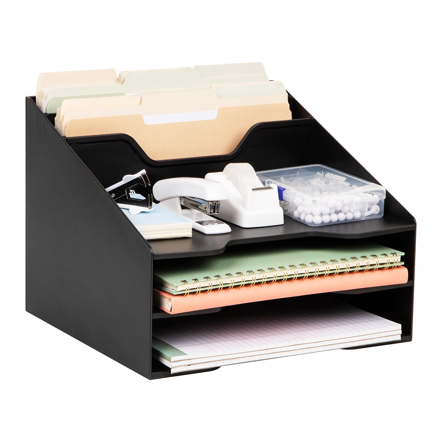 Mind Reader 5-Compartment Plastic Desk Tray, Black (ANCHBOX5-BLK)
