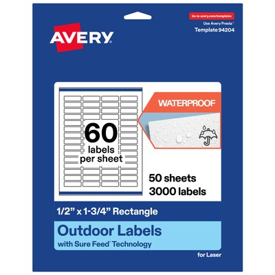 Avery Rectangle Laser Multipurpose Labels, 0.5 x 1.75, White, 3000/Box (19479399210)