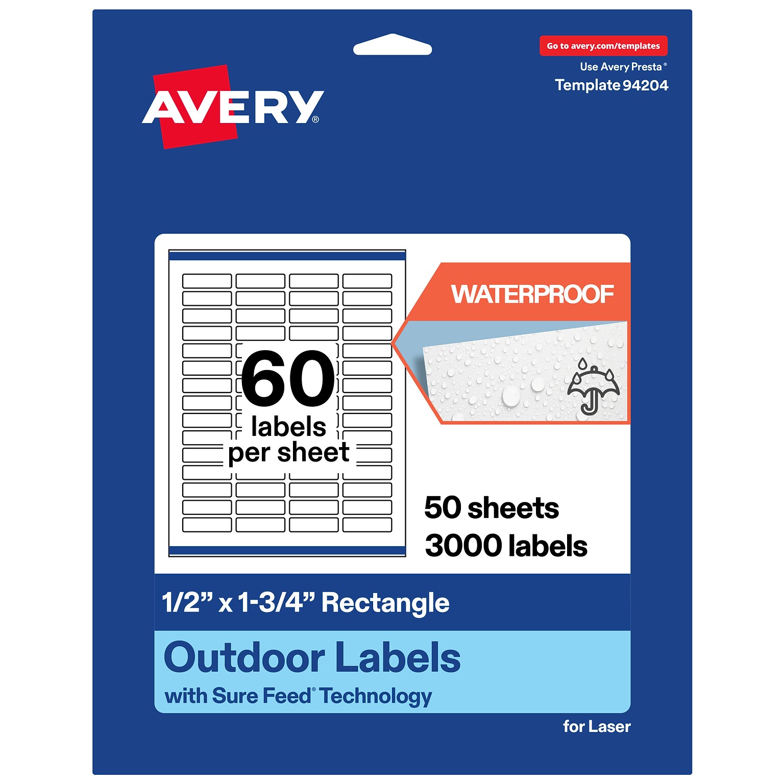 Avery Rectangle Laser Multipurpose Labels, 0.5 x 1.75, White, 3000/Box (19479399210)