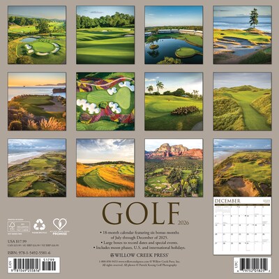 2026 Willow Creek Golf 12 x 12 Monthly Wall Calendar (55816X)
