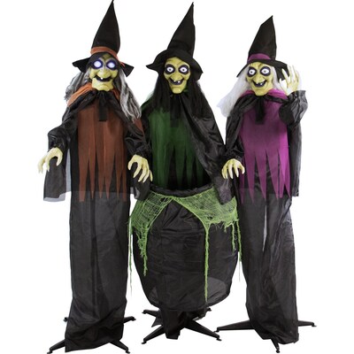 Haunted Hill Farm Animatronic Witches with Cauldron (HHWITCH-15FLS)