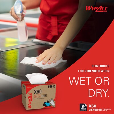 WypAll GeneralClean X60 Fabric Cleaning Wipers, 12.5", White, 236 Wipers/Box (54015)