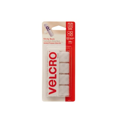 Velcro® Brand 7/8 Sticky Back Hook & Loop Fastener Mounting Squares, White, 12/Pack (90073)