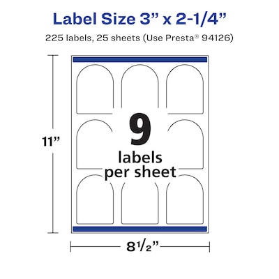 Avery Laser/Inkjet Decorative Edge Waterproof Multipurpose Labels, 2.25" x 3", White, 225/Pack (94126)