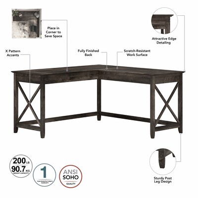 Bush Furniture Key West 60"W L Shaped Desk with 2 Drawer Lateral File Cabinet, Dark Gray Hickory (KWS014GH)