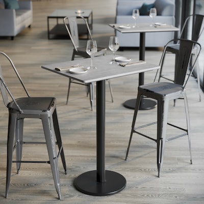 Flash Furniture Acadia Wooden Dining Table with Round Base, 23.75"D x 29.75"W, Gray Faux Concrete/Black Base (ST2430CGTR18B)