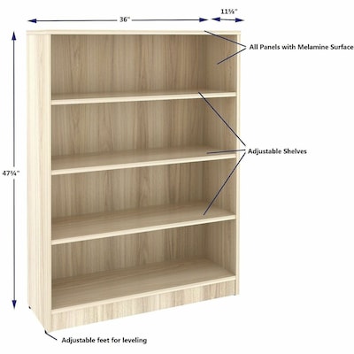 Lorell 47.74" 4-Shelf Bookcase with Adjustable-Shelves, Modern Elm Laminate (LLR66341)