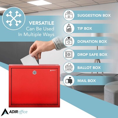 AdirOffice Steel Multipurpose Interoffice Mailbox Drop Box, Large, Red (631-03-RED-PKG)