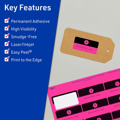 Avery Laser/Inkjet Rectangle Multipurpose Labels, 1 x 2, Neon Magenta, 960/Pack (94220)