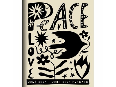 2023-2024 TF Publishing Peace Love 9 x 11 Academic Monthly Planner, Paperboard Cover, Beige/Black (AY24-4514)