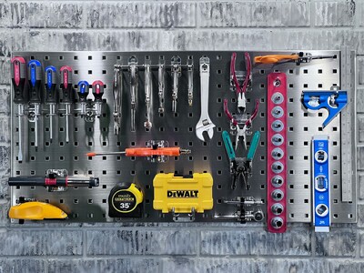 Triton Products Stainless Steel LocBoard Kit, (2) 18" x 36" x 9/16" Square Hole Pegboards, 32 Hooks and 3 Bins (LB18-SKIT)