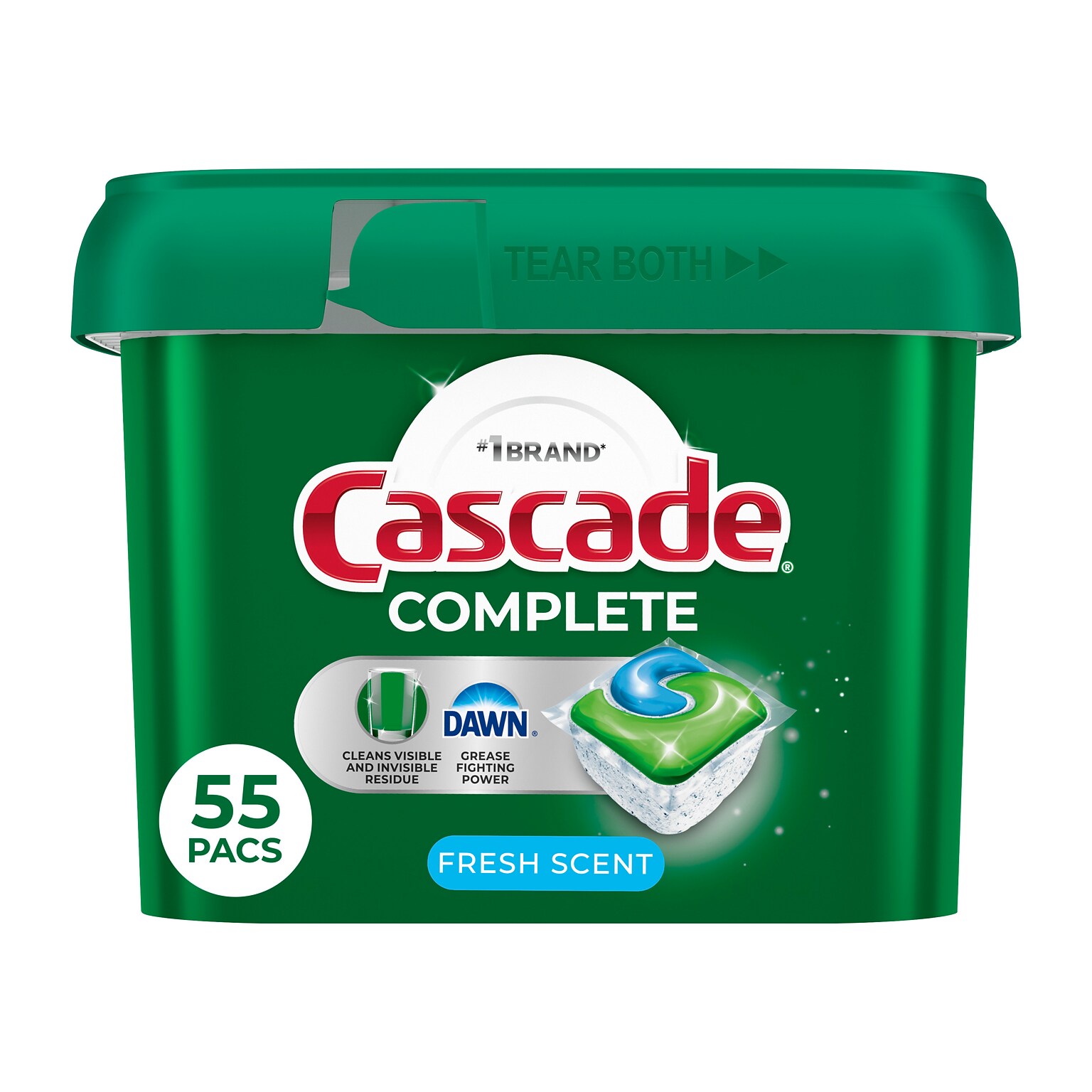 Cascade Complete ActionPacs Dishwashing Detergent Pacs, Fresh Scent, 55 Pacs/Pack (55196/60810)