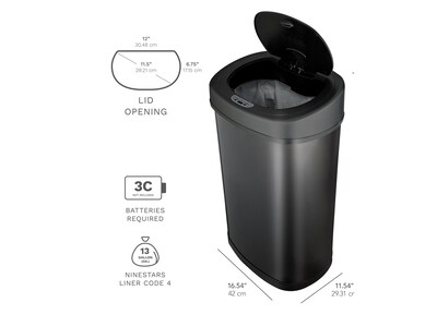 Nine Stars Stainless Steel Sensor Trash Can, 13.2-Gallon, Black (DZT-50-9BK)