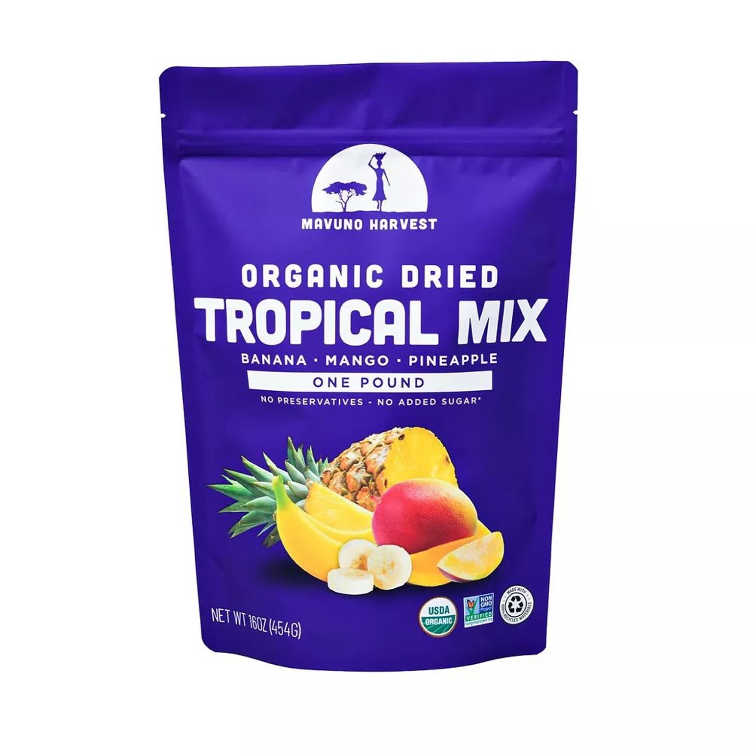 Mavuno Harvest Gluten Free Organic Dried Tropical Mix Fruit Snacks, 1 lb. Bag (MAHW-TROP1LB)