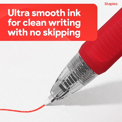 Staples Retractable Gel Pens, Fine Point, Red Ink, 12 Pack – Smooth Writing, Quick-Dry Pens for Notes, Editing & Office Use