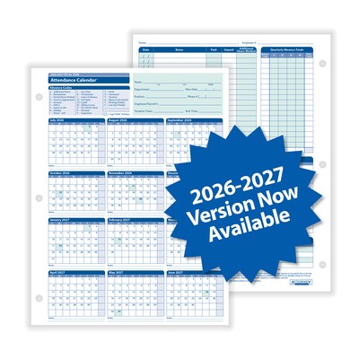 ComplyRight 2026-2027 Fiscal Year Attendance Calendar Cards, 50/Pack (A42005015)