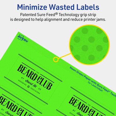 Avery Laser/Inkjet Multipurpose Rectangle Labels, 2" x 3", Neon Green, 640/Box (94237)