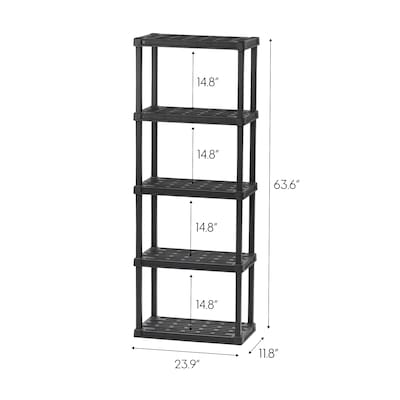 Iris 5-Shelf Plastic Shelving Unit, 63.6" x 23.9" x 11.8", Black (140039)