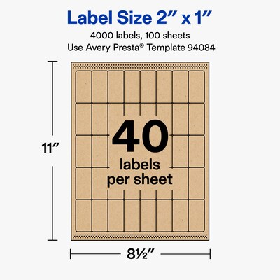 Avery Rectangle Laser/Inkjet Multipurpose Labels, Kraft Brown, 40 Labels/Sheet, 100 Sheets/Pack (19479311170)