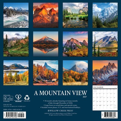 2027 Willow Creek Mountain View 12 x 12 Monthly Wall Calendar, Assorted Colors (61343)
