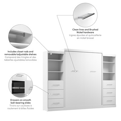 Bestar Nebula Queen Murphy Bed and 2 Closet Organizers with Drawers (115W), White (25983-000017)