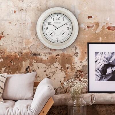 La Crosse Technology 21" Indoor/Outdoor Atomic Analog White-Washed Hammered Metal Wall Clock