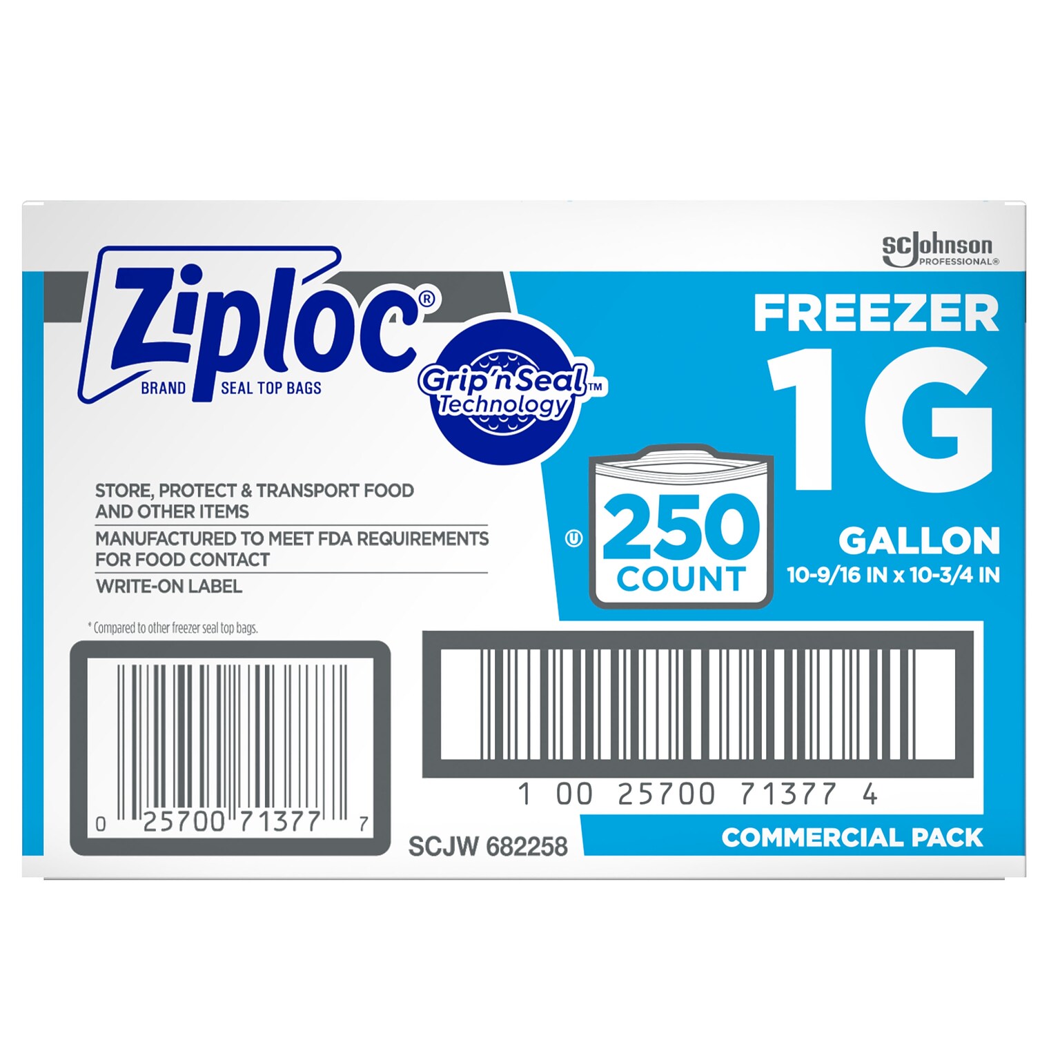 Ziploc Double Zipper Freezer Storage Bags, Gallon, 250 Bags/Carton (682258)