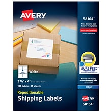 Avery Repositionable Inkjet Shipping Labels, 3-1/3 x 4, White, 6 Labels/Sheet, 25 Sheets/Box (5816